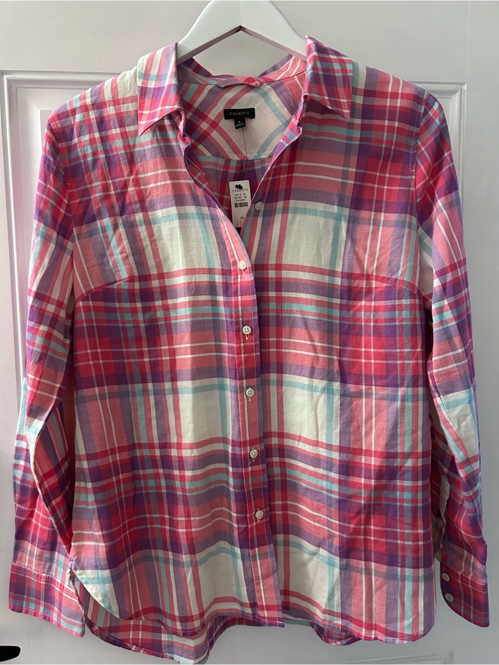 Talbots Pink and White Plaid Button-Down Shirt